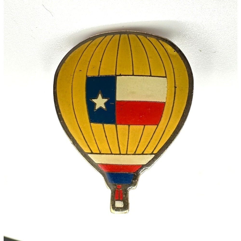 Vintage Hot Air Balloon Lapel Pin Enamel Texas Flag Star Gold Tone Tie Tack